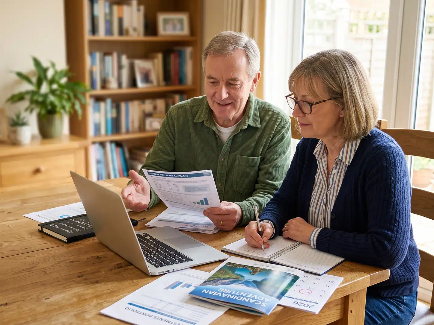 Couple reviewing finances to see if they can afford to retire at 60