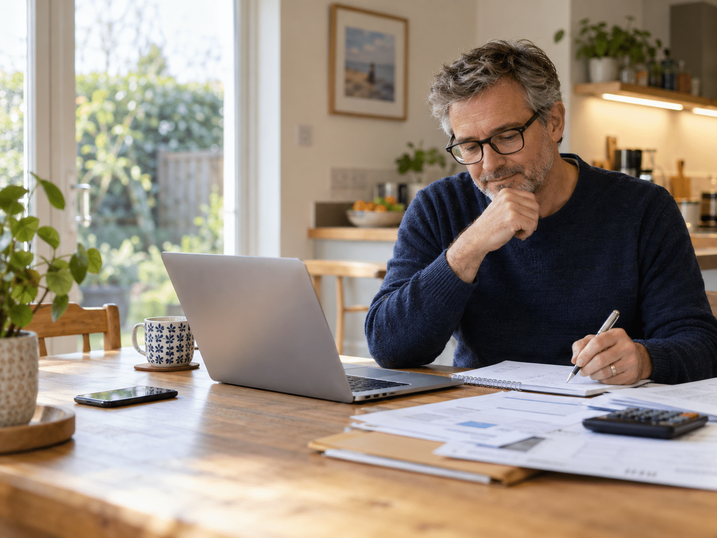 Person reviewing what to do financially after redundancy at home